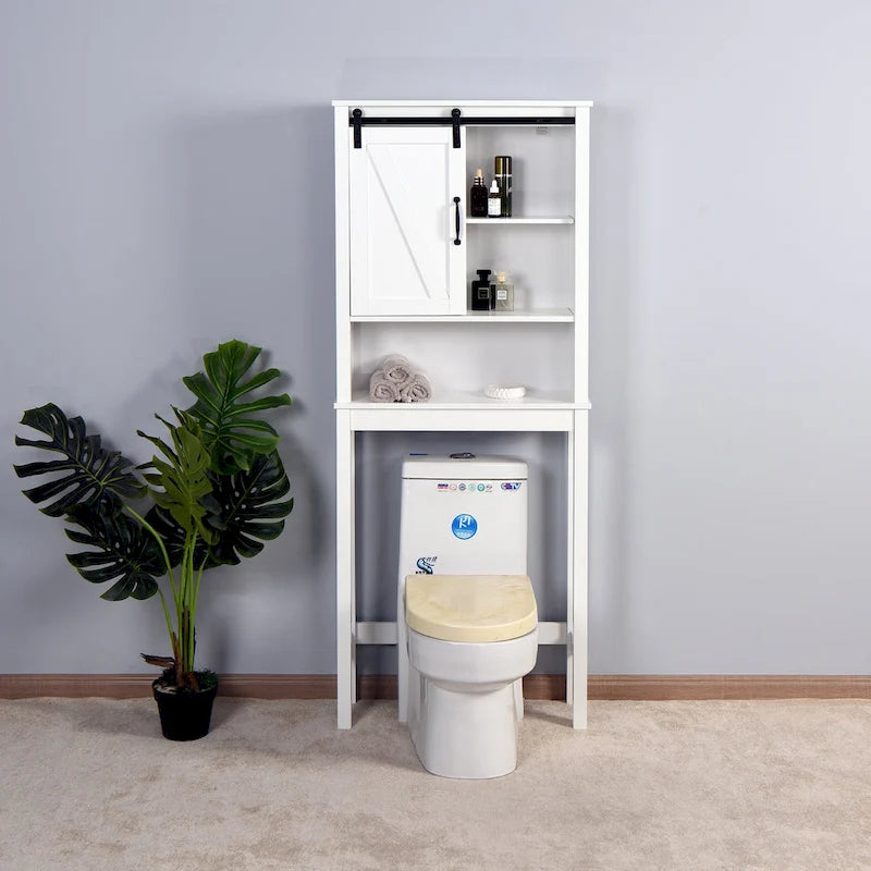 Meuble de rangement sur toilettes avec porte coulissante de style grange