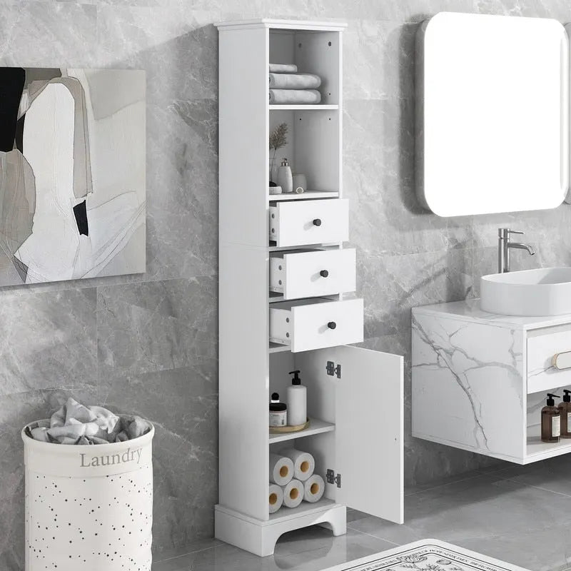Meuble de rangement de salle de bain autoportant avec 3 tiroirs et étagère réglable