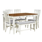 Ensemble de salle à manger 6 pièces en bois avec 4 chaises et un banc, table avec tiroir