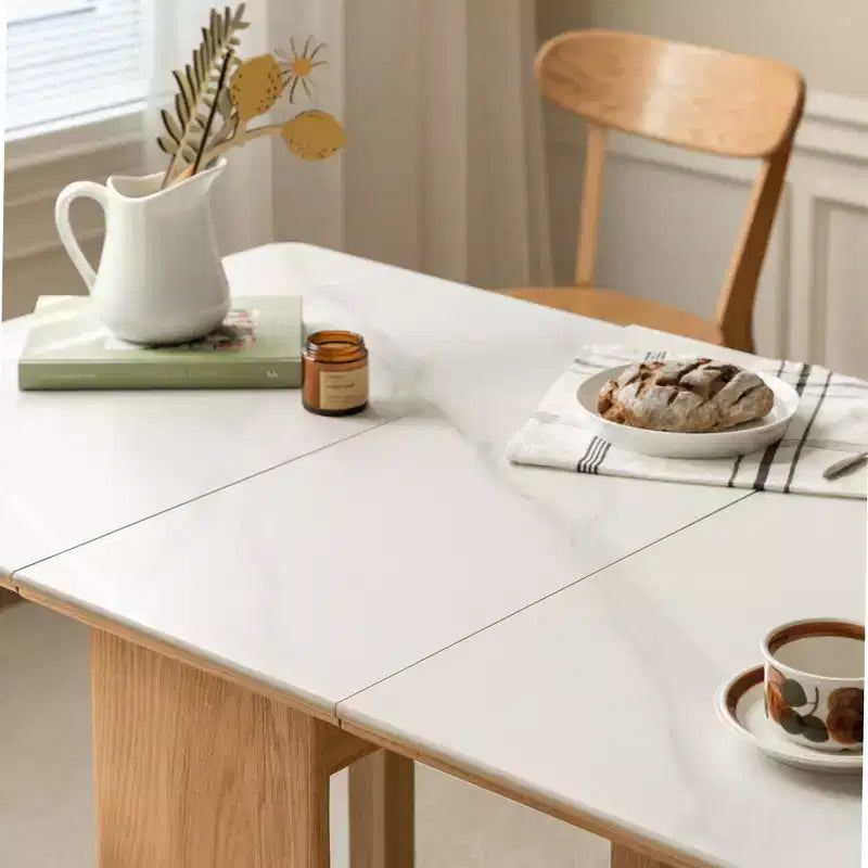 GDFStudio Agatha Table Pliante Moderne en Bois Massif pour 4 à 6 Personnes avec Plateau en Dalle de Pierre