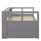 Lit de repos double XL Whisen en bois avec 2 lits gigognes, 3 compartiments de rangement, 1 lampe gratuite et port de chargement USB