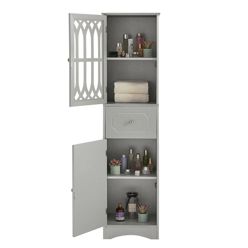 Merax Armoire de salle de bain haute sur pied avec porte en acrylique