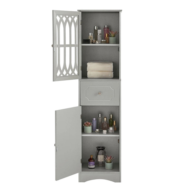 Merax Armoire de salle de bain haute sur pied avec porte en acrylique