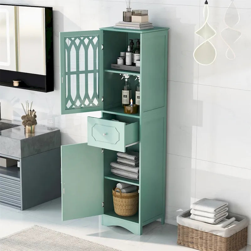 Merax Armoire de salle de bain haute sur pied avec porte en acrylique