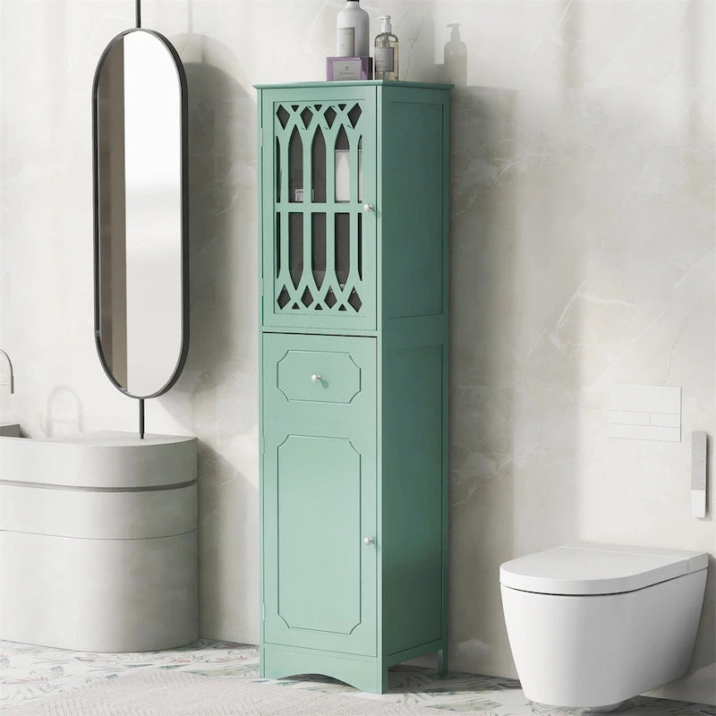 Merax Armoire de salle de bain haute sur pied avec porte en acrylique
