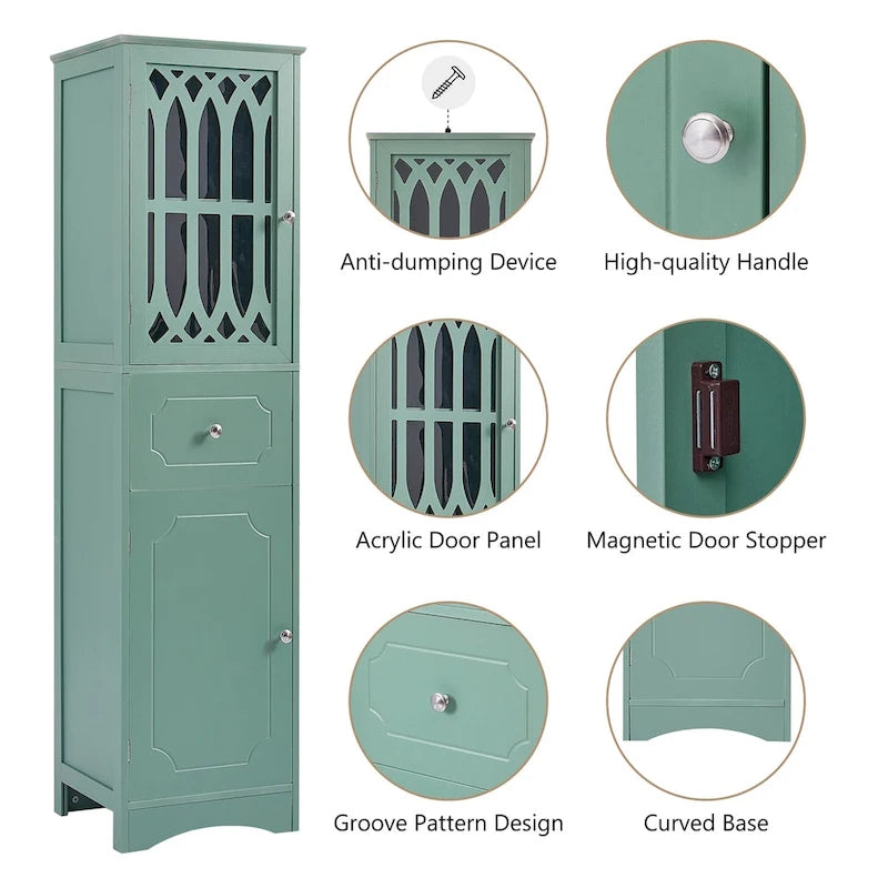 Merax Armoire de salle de bain haute sur pied avec porte en acrylique