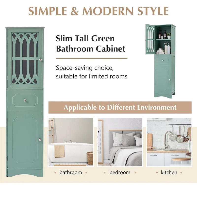 Merax Armoire de salle de bain haute sur pied avec porte en acrylique