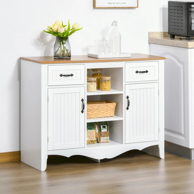 HOMCOM Buffet de Rangement 107 cm avec Tiroirs et Étagères Réglables pour Salle à Manger, Salon