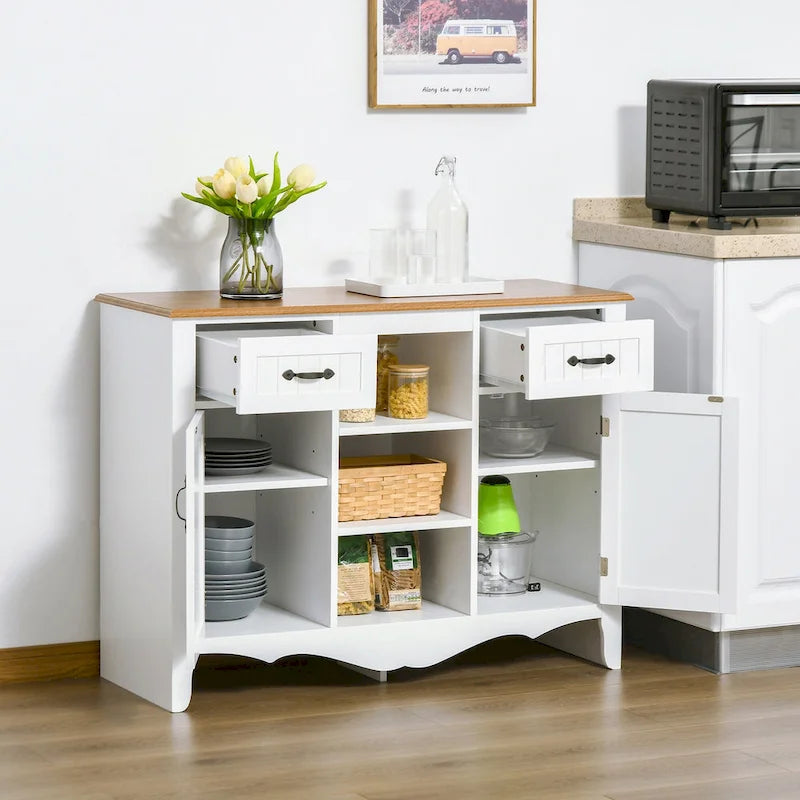 HOMCOM Buffet de Rangement 107 cm avec Tiroirs et Étagères Réglables pour Salle à Manger, Salon