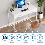 Bureau informatique avec 2 tiroirs, table d'étude/d'écriture moderne avec rangement pour bureau à domicile