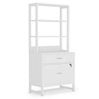 Meuble de rangement haut à 4 niveaux marron/noir avec serrure, étagères multifonctionnelles pour collection, bibliothèques de classement