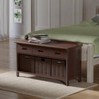 Banc de rangement Adriana 4 pièces avec 3 paniers tressés pliables, Noyer