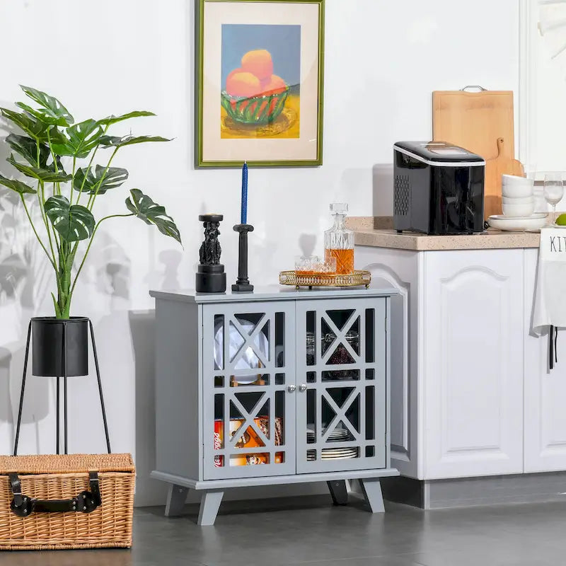 HOMCOM Buffet bahut de rangement d'appoint avec portes persiennes et base surélevée, gris - 31 x 14.25 x 31