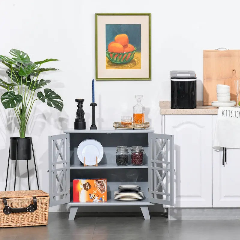 HOMCOM Buffet bahut de rangement d'appoint avec portes persiennes et base surélevée, gris - 31 x 14.25 x 31