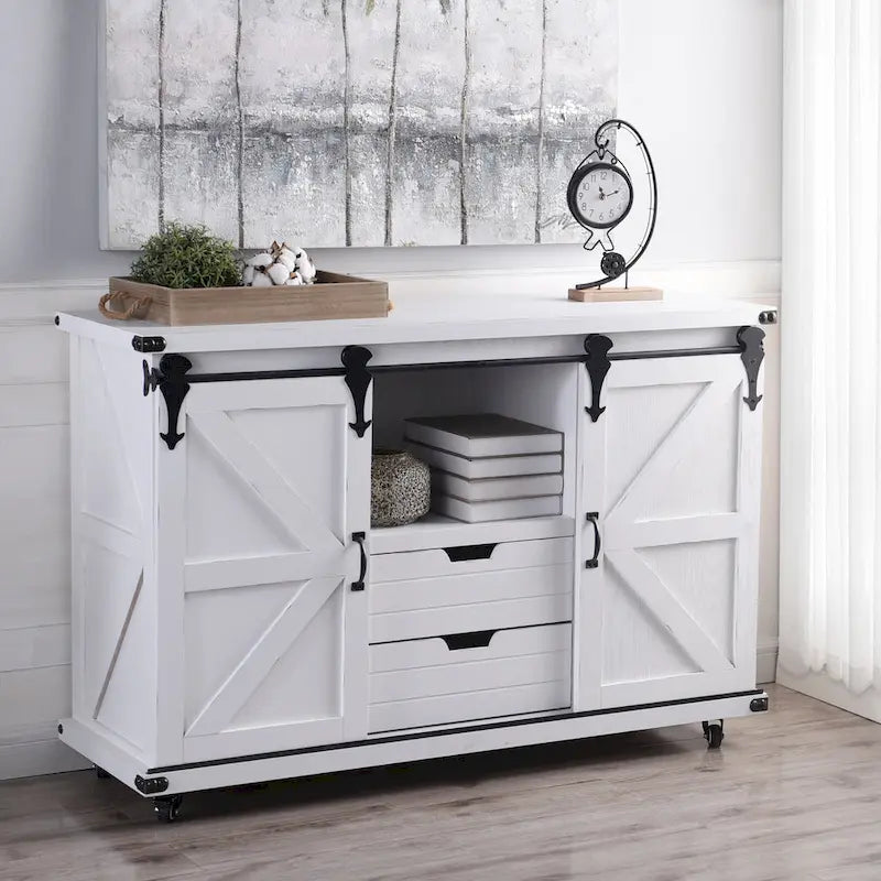 StyleCraft Meuble 2 Portes Presley avec Centre Ouvert, Blanc Vieilli