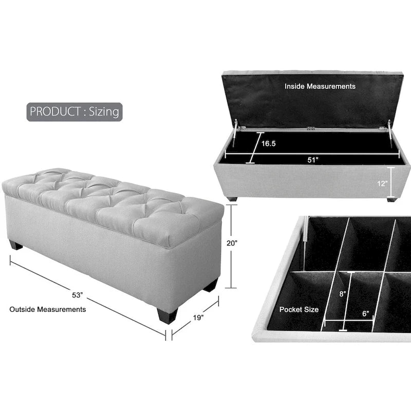 Banc de rangement pour chaussures et linge de maison capitonné en diamant SOLE SECRET DUO - CANDICE