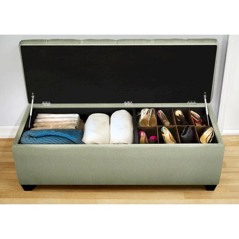 Banc de rangement pour chaussures et linge de maison capitonné en diamant SOLE SECRET DUO - CANDICE