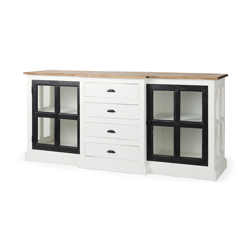 Buffet en bois massif Bourchier Blanc avec garniture noire et plateau marron moyen - 75.0L x 20.8l x 34.3H