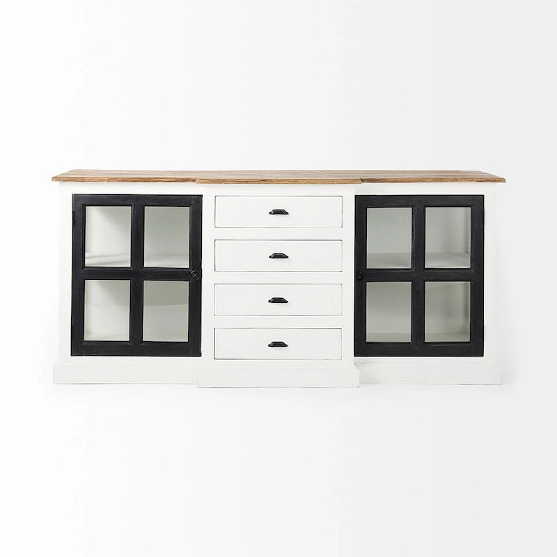Buffet en bois massif Bourchier Blanc avec garniture noire et plateau marron moyen - 75.0L x 20.8l x 34.3H