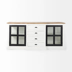 Buffet en bois massif Bourchier Blanc avec garniture noire et plateau marron moyen - 75.0L x 20.8l x 34.3H