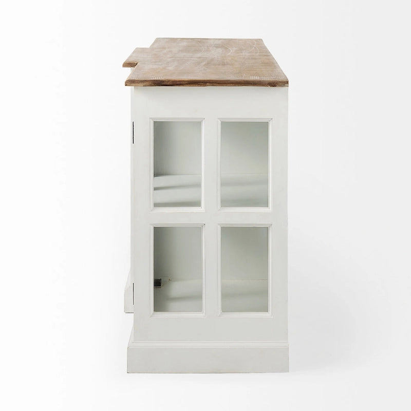 Buffet en bois massif Bourchier Blanc avec garniture noire et plateau marron moyen - 75.0L x 20.8l x 34.3H