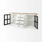 Buffet en bois massif Bourchier Blanc avec garniture noire et plateau marron moyen - 75.0L x 20.8l x 34.3H