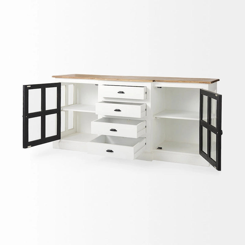 Buffet en bois massif Bourchier Blanc avec garniture noire et plateau marron moyen - 75.0L x 20.8l x 34.3H
