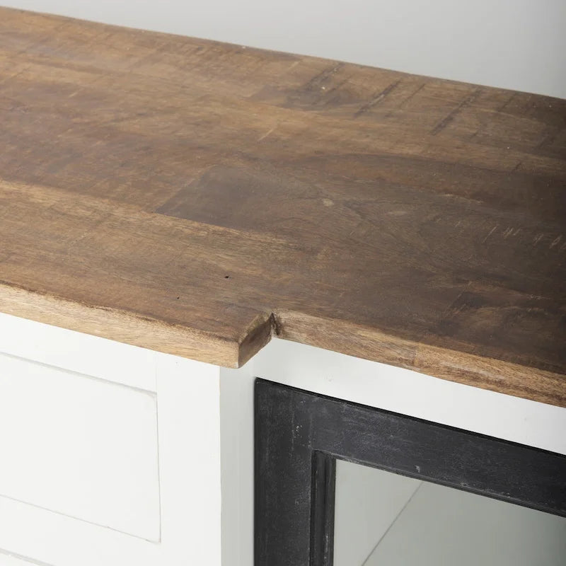 Buffet en bois massif Bourchier Blanc avec garniture noire et plateau marron moyen - 75.0L x 20.8l x 34.3H