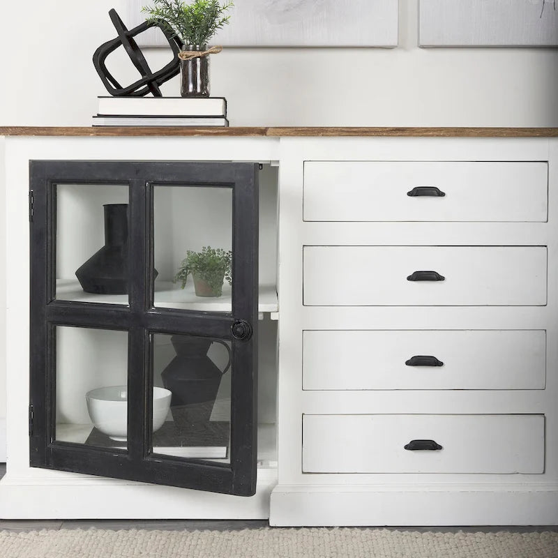 Buffet en bois massif Bourchier Blanc avec garniture noire et plateau marron moyen - 75.0L x 20.8l x 34.3H