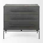 Armoire d'appoint Ward en bois massif marron foncé avec base en fer noir, 3 tiroirs