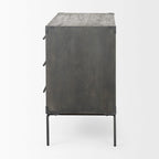 Armoire d'appoint Ward en bois massif marron foncé avec base en fer noir, 3 tiroirs