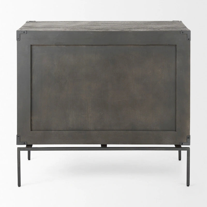 Armoire d'appoint Ward en bois massif marron foncé avec base en fer noir, 3 tiroirs