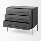 Armoire d'appoint Ward en bois massif marron foncé avec base en fer noir, 3 tiroirs