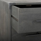 Armoire d'appoint Ward en bois massif marron foncé avec base en fer noir, 3 tiroirs