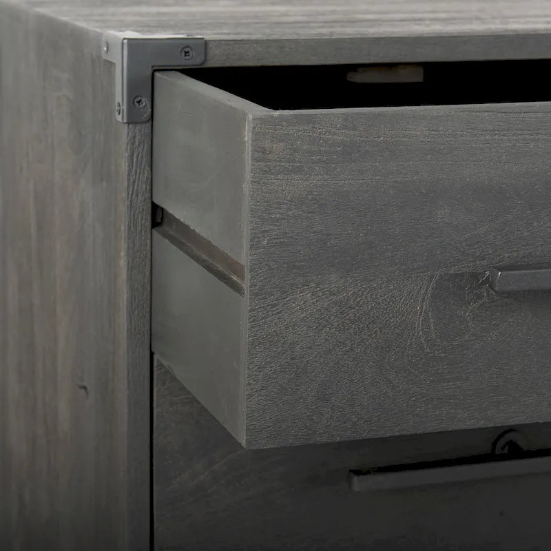 Armoire d'appoint Ward en bois massif marron foncé avec base en fer noir, 3 tiroirs