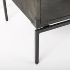 Armoire d'appoint Ward en bois massif marron foncé avec base en fer noir, 3 tiroirs