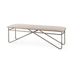 Camille Cream Fabric Seat w/ Dark Metal Frame Bench - 55.5W x 16D x 17H