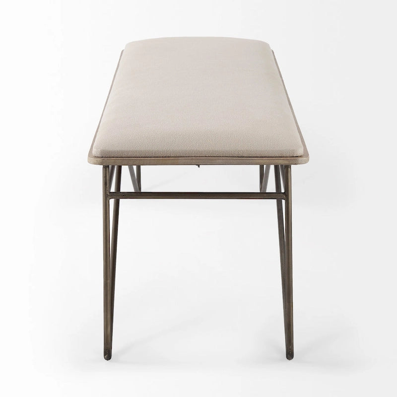 Banc Camille avec assise en tissu crème et structure en métal foncé – 55,5 larg. x 16 prof. x 17 haut.