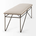 Banc Camille avec assise en tissu crème et structure en métal foncé – 55,5 larg. x 16 prof. x 17 haut.