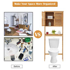 Meuble de rangement Kinbor en bambou au-dessus des toilettes, étagère de salle de bain avec portes et étagères, économiseur d'espace sur pied