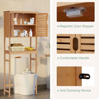 Meuble de rangement Kinbor en bambou au-dessus des toilettes, étagère de salle de bain avec portes et étagères, économiseur d'espace sur pied
