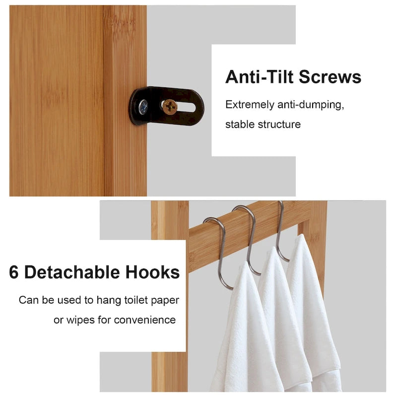Meuble de rangement Kinbor en bambou au-dessus des toilettes, étagère de salle de bain avec portes et étagères, économiseur d'espace sur pied