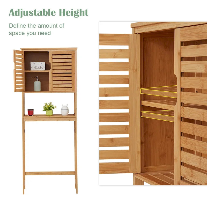 Meuble de rangement Kinbor en bambou au-dessus des toilettes, étagère de salle de bain avec portes et étagères, économiseur d'espace sur pied