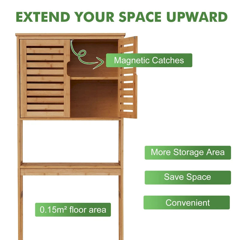 Meuble de rangement Kinbor en bambou au-dessus des toilettes, étagère de salle de bain avec portes et étagères, économiseur d'espace sur pied