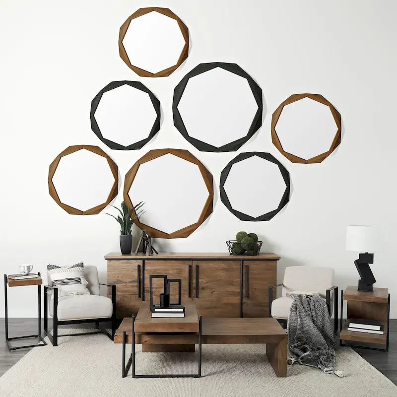 Maddox IV Buffet en bois massif marron avec accent en métal noir à 4 portes - 80,0L x 19,0l x 33,0H
