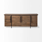 Maddox IV Buffet en bois massif marron avec accent en métal noir à 4 portes - 80,0L x 19,0l x 33,0H