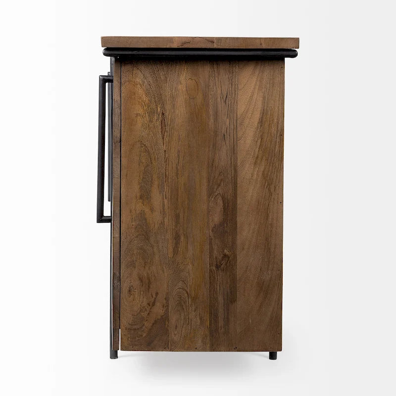 Maddox IV Buffet en bois massif marron avec accent en métal noir à 4 portes - 80,0L x 19,0l x 33,0H
