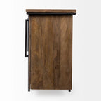 Maddox IV Buffet en bois massif marron avec accent en métal noir à 4 portes - 80,0L x 19,0l x 33,0H
