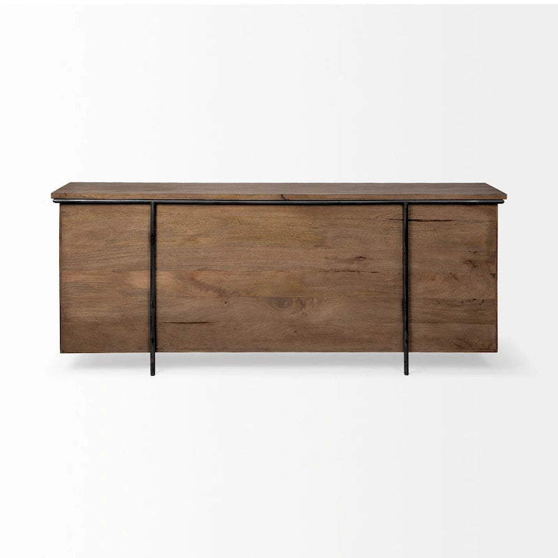 Maddox IV Buffet en bois massif marron avec accent en métal noir à 4 portes - 80,0L x 19,0l x 33,0H