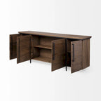 Maddox IV Buffet en bois massif marron avec accent en métal noir à 4 portes - 80,0L x 19,0l x 33,0H